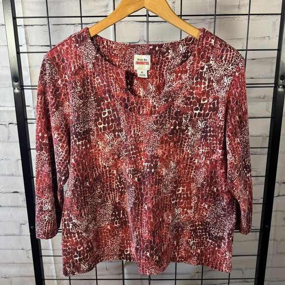Ruby Rd. Favorites XL Red Snakeskin Print Stretch Top 3/4 Sleeve - Picture 1 of 5